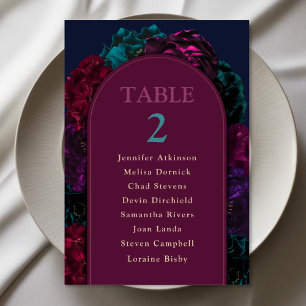Chic jewel tones flowers wedding numbers seating table number