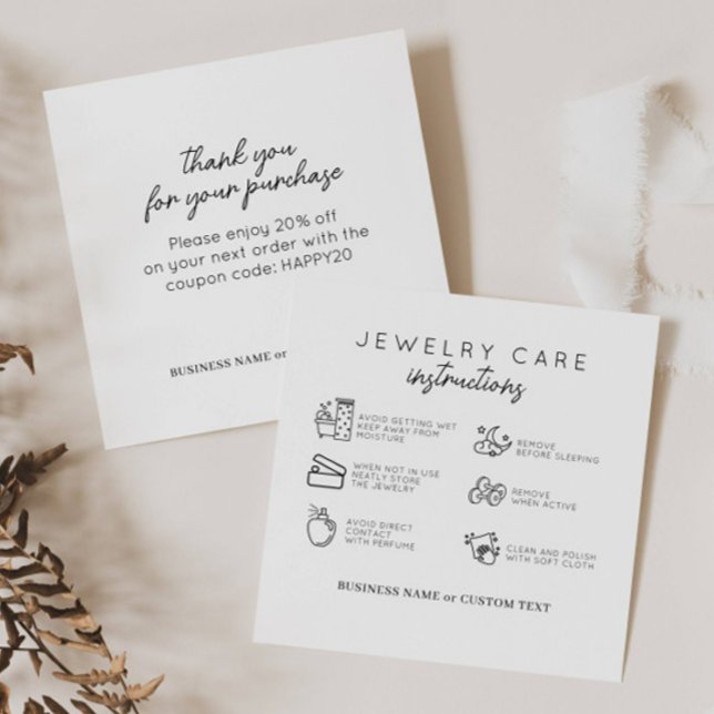 Chic Jewellery Care Instructions Thank You Busines Enclosure Card (Creator Uploaded)