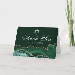 Chic Jewish Bar Mitzvah Green Gold Star of David Thank You Card
