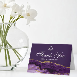Chic Jewish Bat Mitzvah Purple Gold Star of David Thank You Card