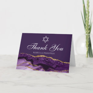 Chic Jewish Bat Mitzvah Purple Gold Star of David Thank You Card