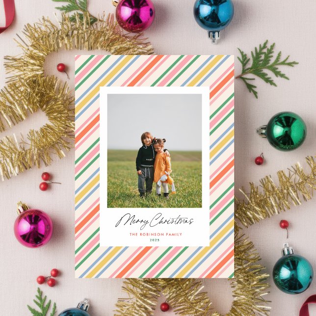 Chic Joyful Stripes Christmas Holiday Photo Card (Chic Joyful Stripes Holiday Photo card
)
