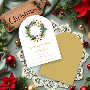 Chic Joyful Winter Christmas Wreath Holiday Party Invitation