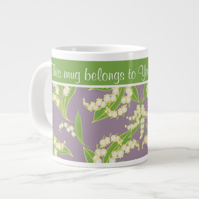 Chic Jumbo Coffee Mug: Lilies of the Valley, Mauve Large Coffee Mug (Front Left)