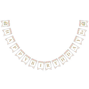 Chic Jungle Animals Blush Pink Floral Birthday Bunting