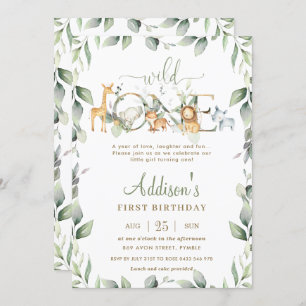 Chic Jungle Animals Greenery 1st Birthday Boy Girl Invitation