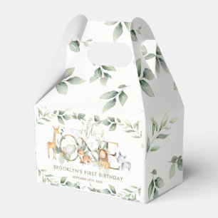 Chic Jungle Animals Greenery 1st Birthday Wild One Favour Box