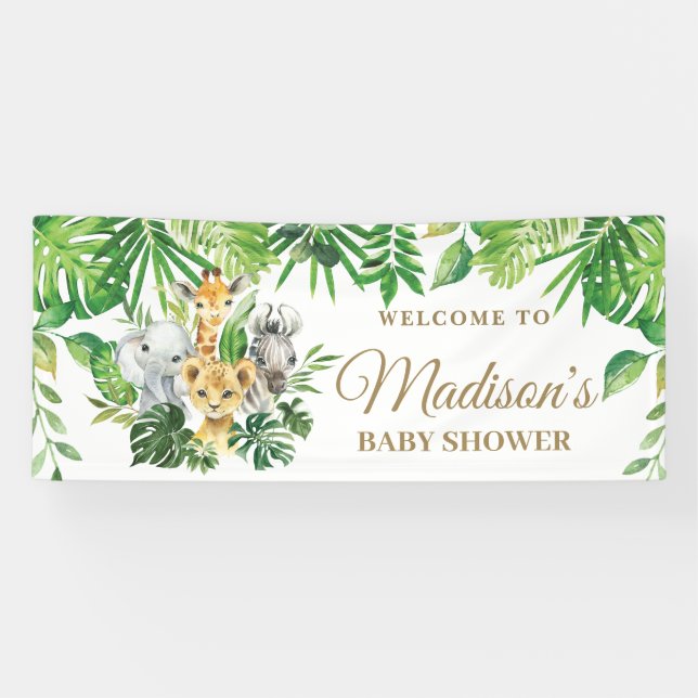 Chic Jungle Animals Greenery Baby Shower Backdrop  Banner (Horizontal)