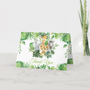 Chic Jungle Animals Greenery Birthday Baby Shower Thank You Card