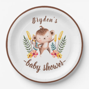 Chic Jungle Animals Greenery Neutral Baby Shower Paper Plate