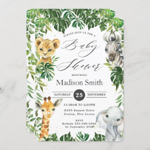 Chic Jungle Animals Greenery Safari Baby Shower  Invitation