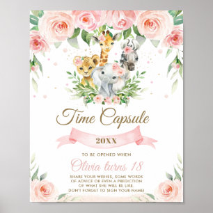 Chic Jungle Animals Pink Floral Time Capsule Sign