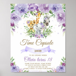 Chic Jungle Animals Purple Floral Time Capsule Poster
