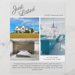 Chic Just Listed Real Estate 2 Sided Grey Template Flyer