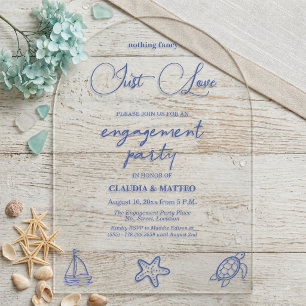 Chic Just Love Sea Life Engagement Party Acrylic Invitations