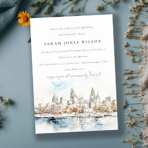 Chic Kansas City Missouri Watercolor Birthday Invitation