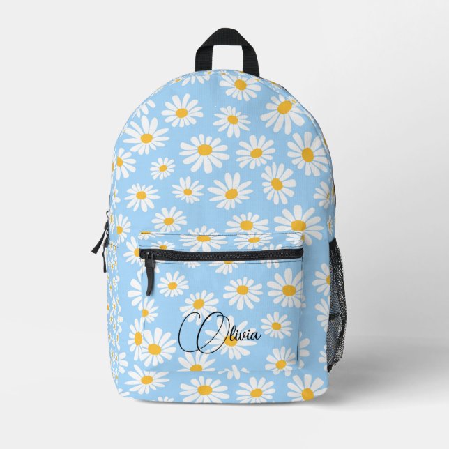 Chic Kawaii Floral Pattern Custom Name Print Printed Backpack (Front)