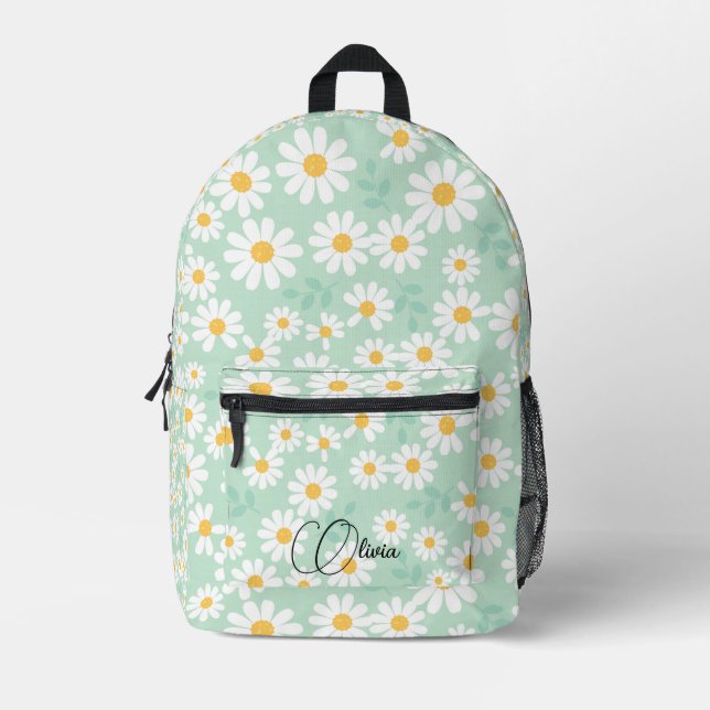 Chic Kawaii Floral Pattern Custom Name Print Printed Backpack (Front)