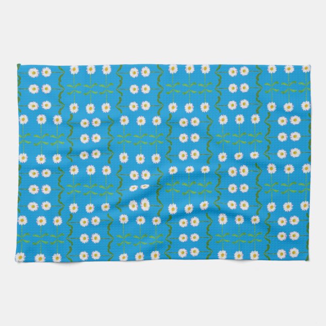 Chic Kitchen Towel: Daisies on Teal Tea Towel (Horizontal)