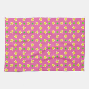Chic Kitchen Towel: Primroses, Deep Pink, Polkas Tea Towel