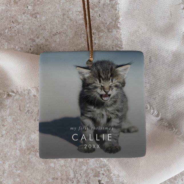 Chic Kitten's First Christmas Cat Photo Overlay Ceramic Ornament (Creator Uploaded)
