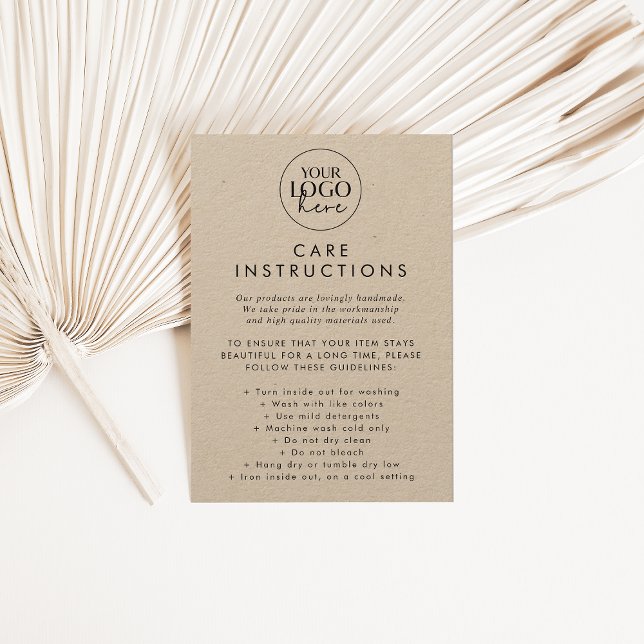 Chic Kraft Paper Logo Product Care Instructions Enclosure Card (Creator Uploaded)