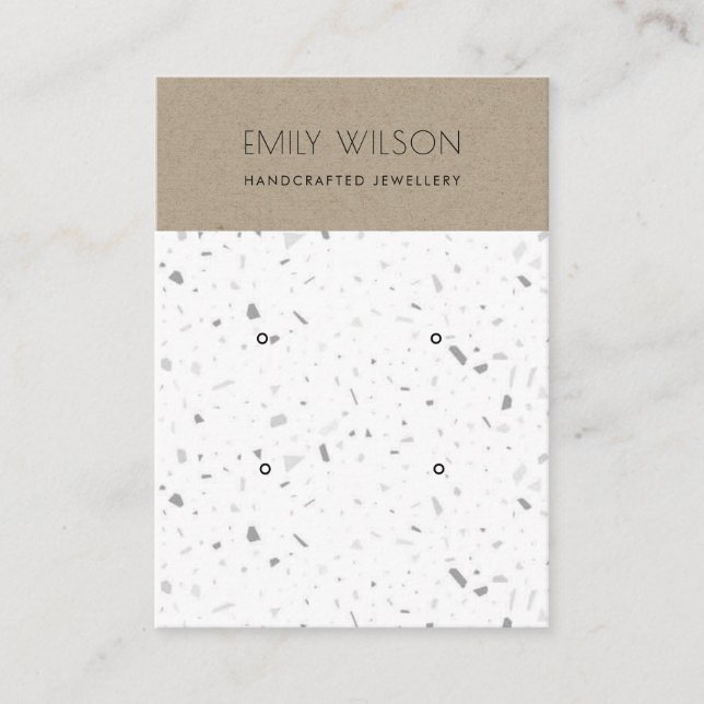 CHIC KRAFT WHITE TERRAZZO 2 EARRING DISPLAY LOGO BUSINESS CARD (Front)