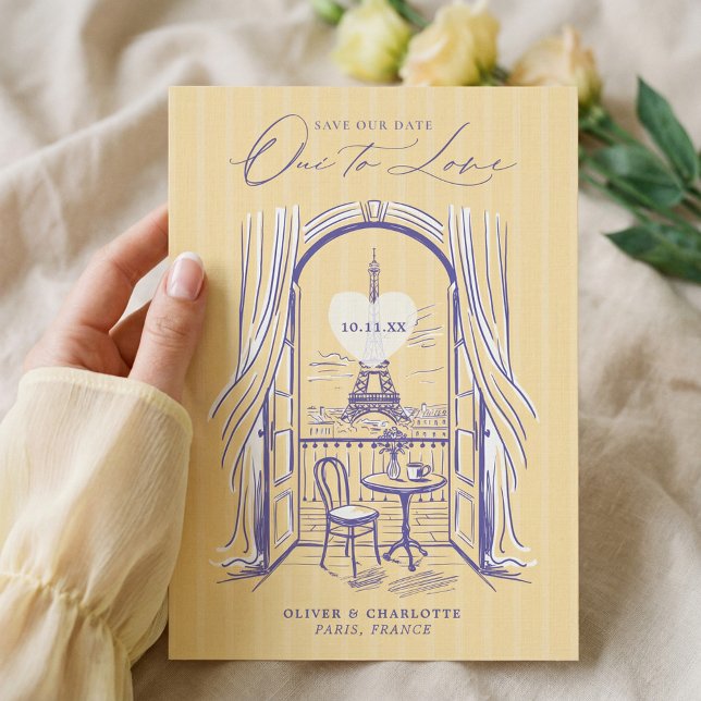 Chic La Dolce Vita Hand Drawn Paris Eiffel Tower  Save The Date (Chic La Dolce Vita Hand Drawn Paris Eiffel Tower Save The Date)