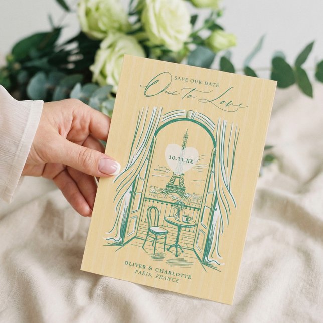 Chic La Dolce Vita Hand Drawn Paris Eiffel Tower  Save The Date (Chic La Dolce Vita Hand Drawn Paris Eiffel Tower Save The Date)