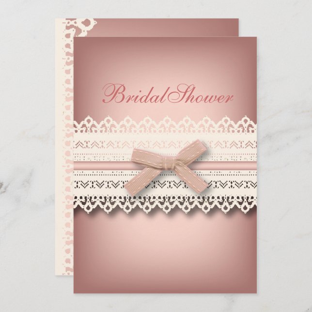 Chic Lace Cute Bow Pink kawaii bridal shower Invitation (Front/Back)