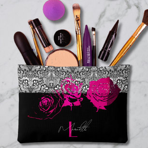 Chic Lace & Roses Personalised Accessory Pouch