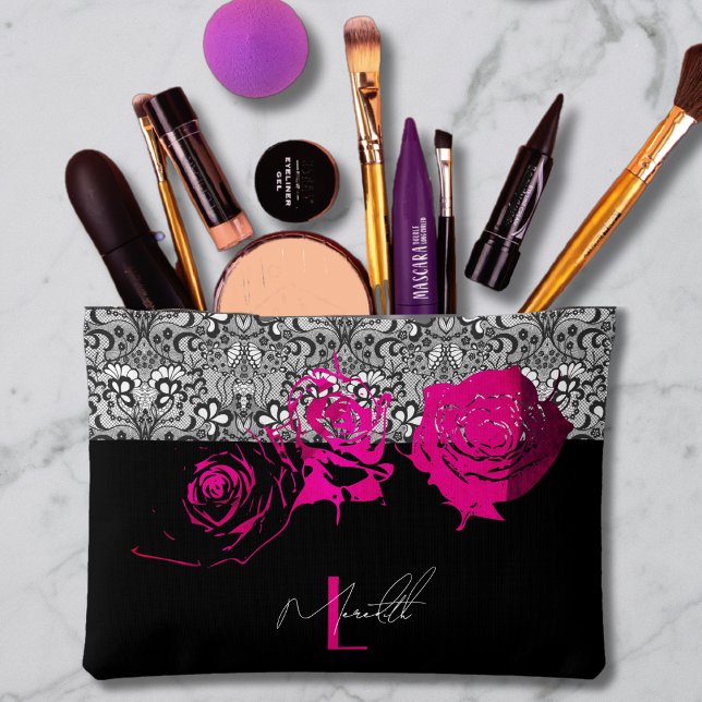 Chic Lace & Roses Personalised  Accessory Pouch (Creator Uploaded)