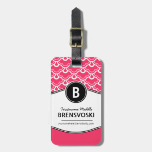 Chic Ladies Hot Pink Monogram Personalised. Luggage Tag