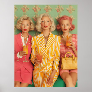 Chic Ladies Retro Cocktail Moment Poster