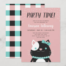 Chic Lady Cat Pink Kids Birthday Party