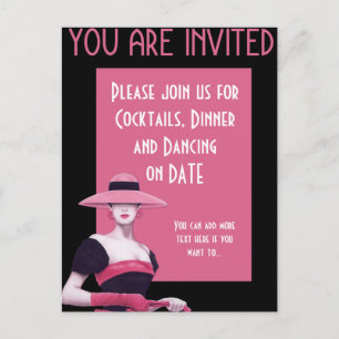 Chic Lady in a Pink Hat/Gloves Invitation