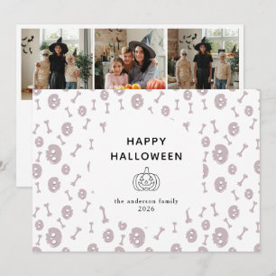 Chic Landscape Dusty Skull 3 photo Halloween Holiday Card