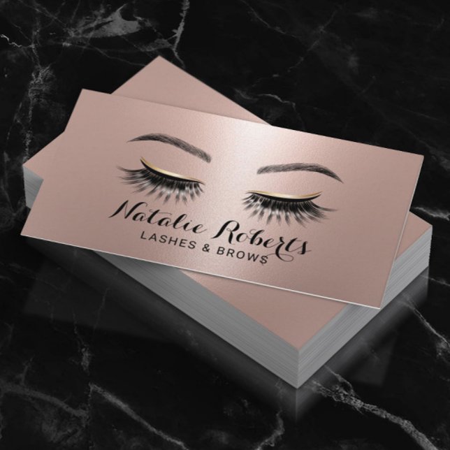 Chic Lashes Makeup Artist Rose Gold Eyelash Salon Business Card (Creator Uploaded)
