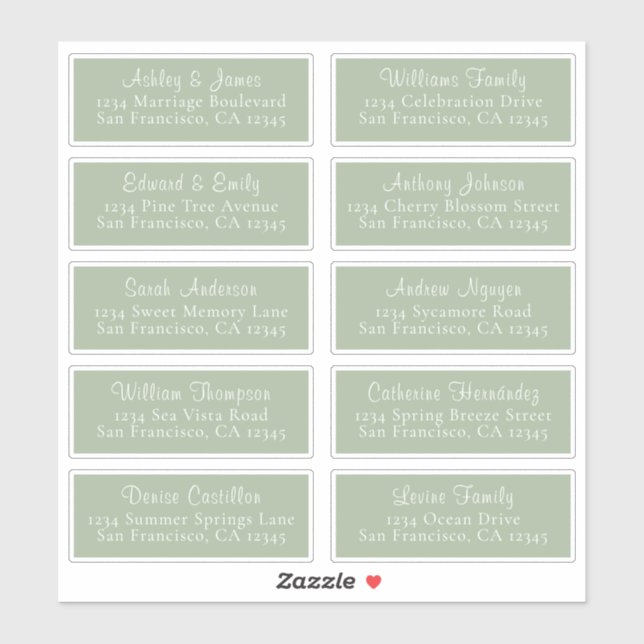 Chic Laurel Green Wedding Guest Address Labels (Sheet)