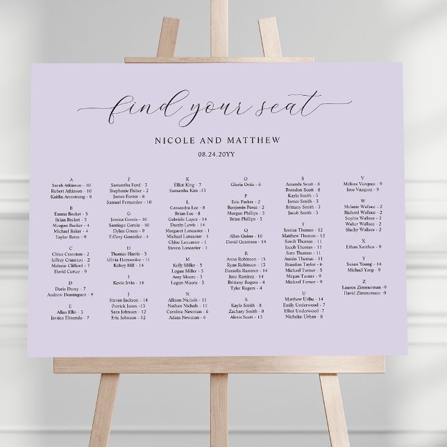 Chic Lavender Alphabetical Wedding Seating Chart (Creator Uploaded)