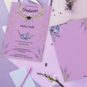 Chic Lavender Floral Gold Glitter Graduation Party Invitation