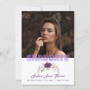 Chic Lavender Floral Plum Purple Photo Graduation Invitation