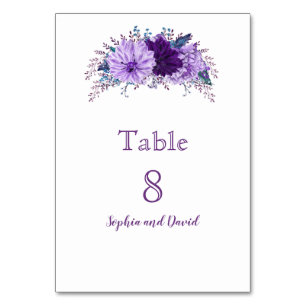 Chic Lavender Floral Plum Purple Table Number