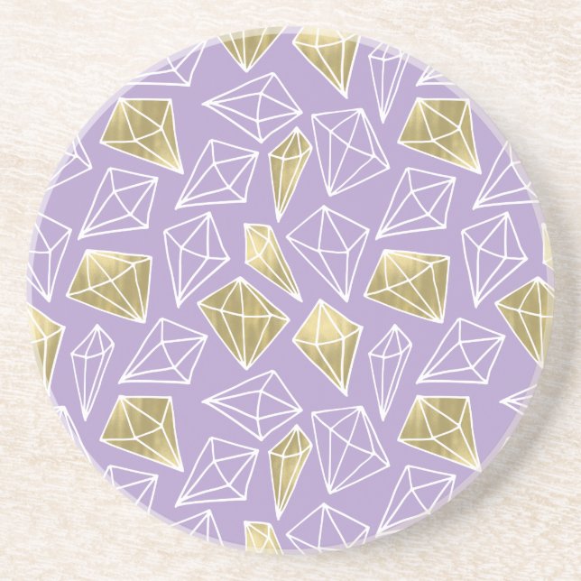Chic Lavender Gold Diamonds Christmas Coaster (Front)