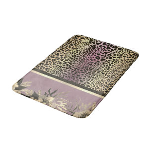 Chic Lavender Gold Leopard Safari Floral  Bath Mat