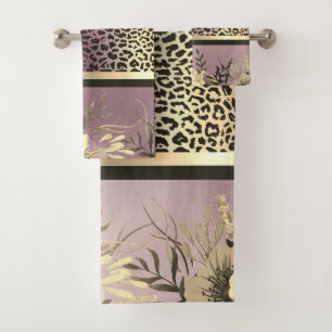 Chic Lavender Gold Safari Floral Bath Towel Set