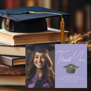 Chic Lavender Graduate Photo Custom Graduation Thank You Card
