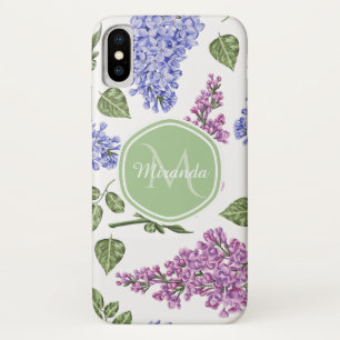 Chic Lavender Lilac Floral Pastel Green Monogram iPhone X Case