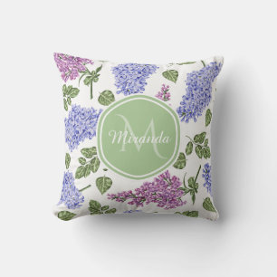 Chic Lavender Lilac Floral Pastel Green Monogram Cushion