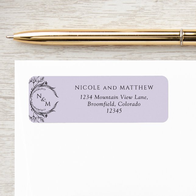 Chic Lavender Monogram Wedding Return Address Return Address Label (Creator Uploaded)